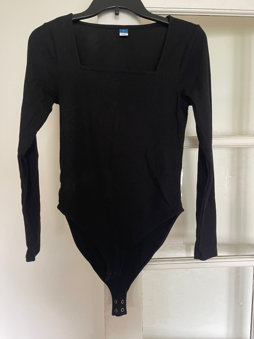 Old Navy Black Ribbed Square-Neck Long Sleeve Bodysuit